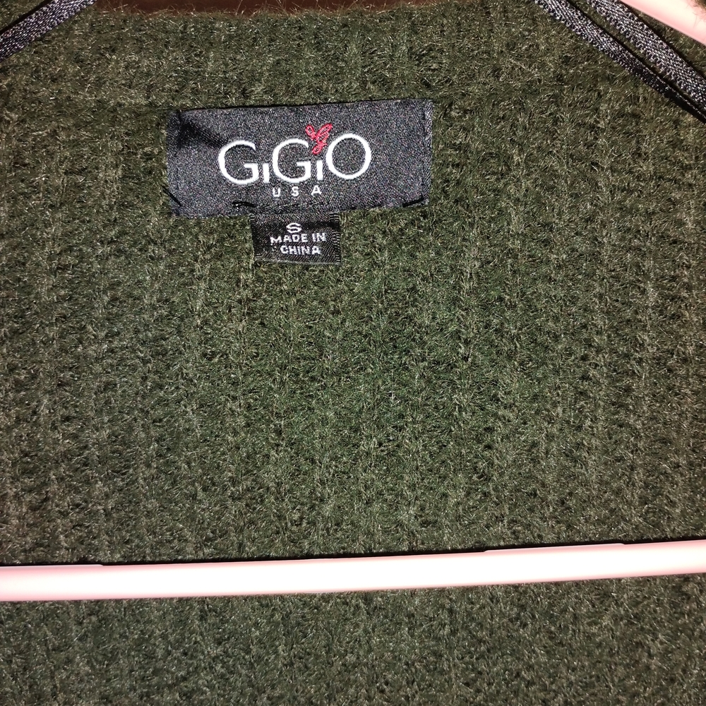 Cozy Olive Cardigan with Striped Sleeves - Picture 2 of 3
